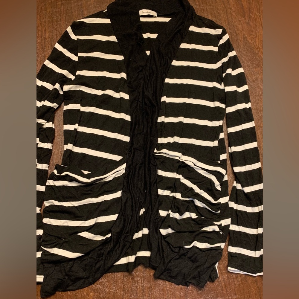 Women’s Teen Bell Black and White Striped Cardigan Juniors Medium